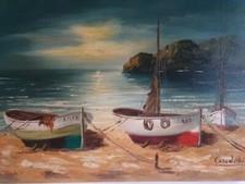 Tableau ancien Huile sur Toile - Signé Casadella. Scène Marine