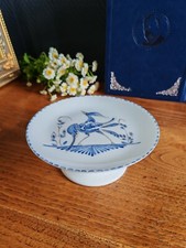 Assiette sur Pied en Porcelaine Limoges France décor Oiseau Bleu Style Moustiers