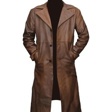 Manteau trench long en cuir