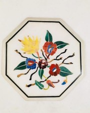 18 " Marbre Table Top Incrustation Pietradura Lapis Floral Décor Maison Et