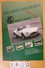 AC AUTOKRAFT COBRA Mk IV replique/replica Prospectus CH Anglais 2p 1986? Ford V8