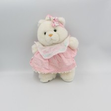 Ancienne peluche chat blanc robe rose pois COROLLE  - 29404