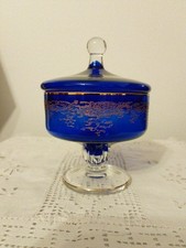 Bonbonnière, Drageoir Sur Pied En Verre  Bleu Cobalt