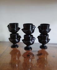 Coquetiers français vintage en forme de poule / poussins en opaline noire