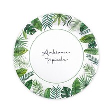 6 ASSIETTES CARTON ROND EXOTIQUE PARTY 23CM VERT