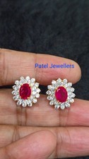 2.50 CT Simulé Rouge Rubis & Diamant Halo Boucles D'Oreilles 14k or Jaune Plaqué