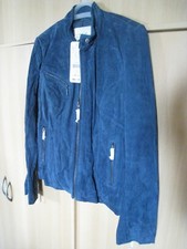 blouson veste CUIR daim bleu