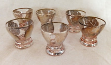 6 verres à liqueur, verre soufflé rose pale et plaquage d'argent, Art Déco