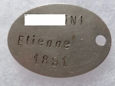 PLAQUE IDENTITE ID WWI FRANCE CORSE AJACCIO CLASSE 1891 ORIGINAL FRENCH DOG TAG