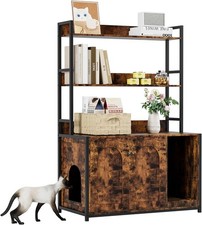 Meuble litière pour chat avec 3 étagères, griffoir et cadre MDF/métal robuste