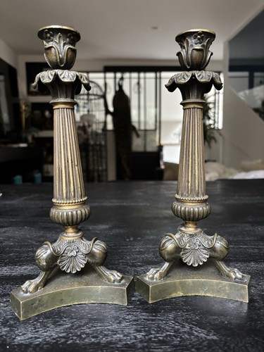 Paire bougeoirs anciens - paire,