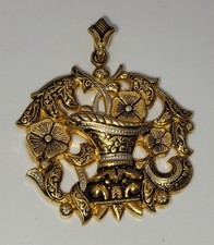 BIJOUX VINTAGE PENDENTIF PANIER DE FLEURS OR DE TOLÈDE # A2