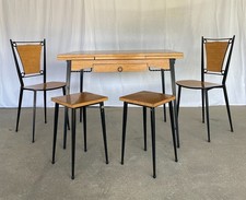 Ensemble table avec rallonges intégrées + chaises tabourets vintage ROTUB