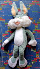 CAI1/ DOUDOU PELUCHE VINTAGE LAPIN BUGS BUNNY NOUNOURS BLANC GRIS 1990 65cm TBE