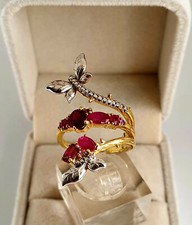 BAGUE ANCIENNE VERMEIL ARGENT MASSIF 925 Pl OR 18K  RUBIS ROUGE NATURELS 53/54