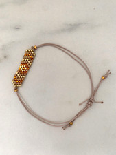 Bijoux Bracelet perles japonaise Miyuki tissées sur cordon, Orange-Beige-Doré