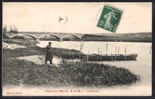 CPA Ussy-sur-Marne, Le Pont et bateau sur la rivière 1910 