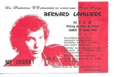 RARE / TICKET BILLET DE CONCERT - BERNARD LAVILLIERS LIVE A NICE ( FRANCE ) 1980
