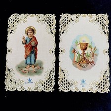 Lot 2 Anciennes Images Pieuses Chromo Dentelle Enfant Jésus Et Calice