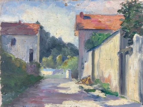 Ancien tableau paysage - , village