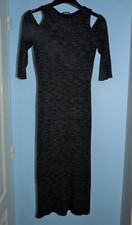 Robe longue en maille noir chiné épaules dénudées manches coudes Pimkie S/36 BE