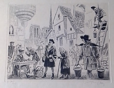 GRAVURE D'UNE SCENE DE RUE AU