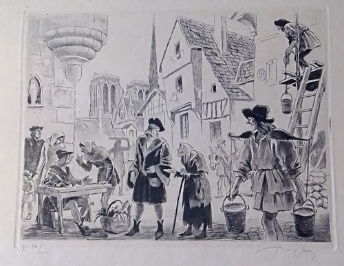 Gravure une scene - gravure, d'une