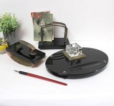 Ensemble de bureau Napoléon III verre noir et métal argenté La Veneciana