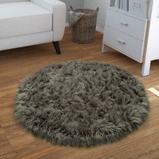 Tapis Salon Poils Longs Fausse Fourrure Monochrome Gris Foncé