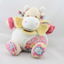Doudou et compagnie vache blanche jaune rose fleurs Pistache - 18106