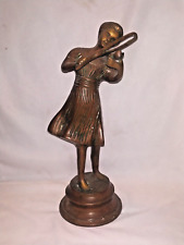 Vintage Anglais Ethnique Bronze Lady Jeu Violon Musique Instrument de Collection