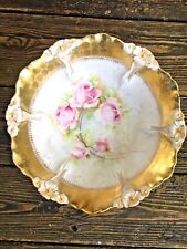 Antique GERMANY Gilt Gold Sevres French RAISED Rose Porcelain Bowl 4.5/11 ❤️m17