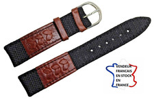 Bracelet montre;18mm;TISSU noir épaulé CUIR MARRON TRESSE,SURPIQUE et doublé/004