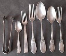 Anciens couverts métal argenté, pince à sucre Christofle, poinçons d'orfèvre