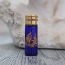 4.9 cm de haut, fiole de sac en verre, couleur bleu de four, scène de Fragonard