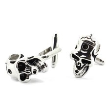 Tony & Paul. Boutons de manchette. tête de mort crane fendu, Acier rhodié. Gris 