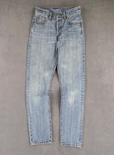 Jean Taille Haute Droit Levi's 501 S W25 L30 Bleu Lightwash Coton Button Fly
