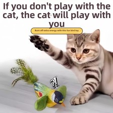 Jouet interactif pour chat avec design réaliste oiseau son gazouillant et herbe