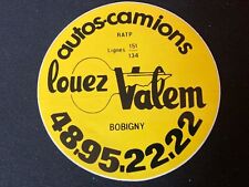 Autocollant sticker publicitaire vintage Louez Valem autos-camions Bobigny