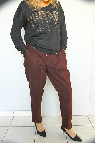Pantalon velours ras marron - pantalon,