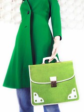 Ancien petit cartable d'écolier en vinyle vert et blanc 🍏 Vintage 60s