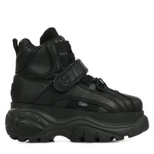 Chaussures Baskets Buffalo femme Classic High Noir Noire Cuir Lacets