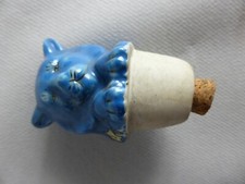 PETIT BOUCHON TETE CHAT DECOR FLORAL CERAMIQUE EMAILLEE EMAUX DE LOUVIERE 479D