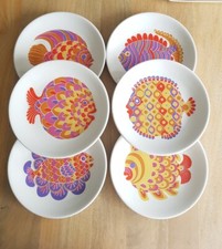 Lot De 6 Assiettes Plates Poisson Vintage Années 70 Luneville