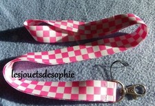 laniere damier vichy rose blanc TOUR COU porte clef Badge KEYCHAIN clef lanyard