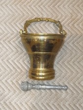 PETIT SCEAU A L'EAU BENITE + goupillon/BENITIER/H.7,5-13 cm/laiton Bronze