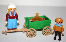 PLAYMOBIL 5501 FERMIERE PAYSANNE AVEC ENFANT CHARRETTE VERTE SERIE ROSE COMPLET