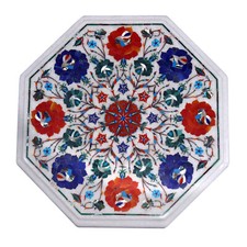 12 " Marbre Table Top Handmade Naturel Demi-Précieuses Pierres Floral Art