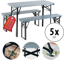 5 Ensemble Salon de Jardin Table Chaise Exterieur Balcon Bois Gris Pliable 117cm