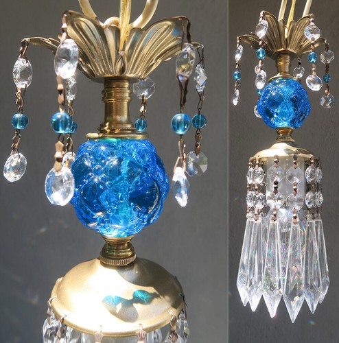 Vintage swag brass tole - brass, aqua